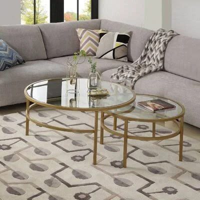 Nuala Glass Top Nesting Tables Everly Quinn Table Base Color: Gold