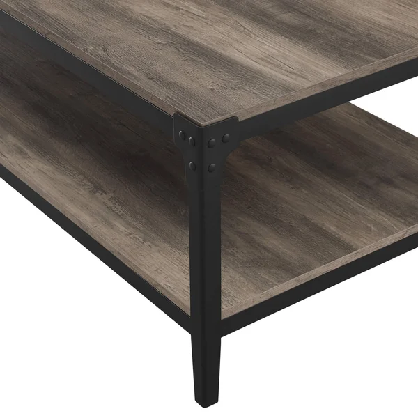 Walker Edison Angle Iron Rustic Wood Coffee Table, Grey Wash