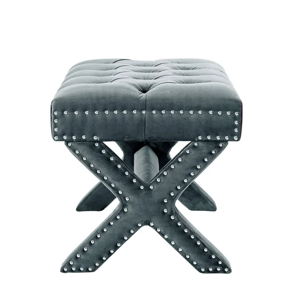 Inspired Home Louis Velvet X-Leg Ottoman – Slate Blue