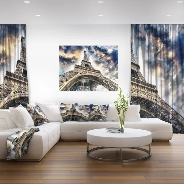 Design Art The Paris Eiffel Tower View from Ground - Cityscape Canvas Print - Blue - 60 in. Wide x 28 in. High