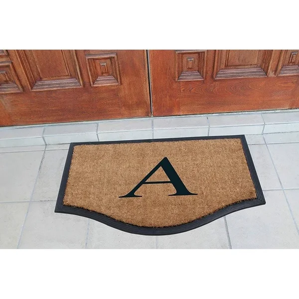 A1 Home Collections A1hc Black/Beige 23.6 in. x 37.4 in. Rubber and Coir Non-Slip Extra Large Heavy Duty Monogrammed J Double Do