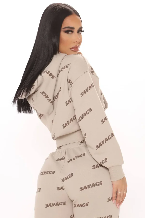 Womens on Repeat Savage Cropped Hoodie in Taupe Size Small by Fashion Nova