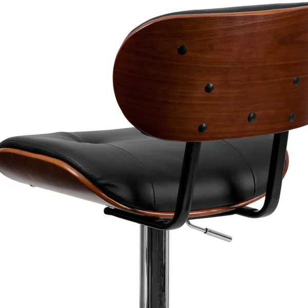 Flash Furniture Adjustable Bentwood Bar Stool, Black/Walnut