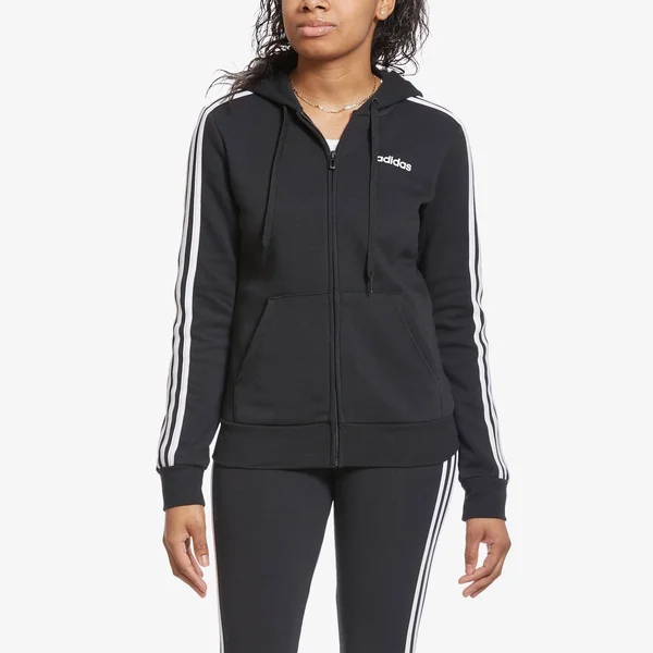 Adidas Women's Essentials 3 Stripes Fleece Hoodie - Black/White - XL