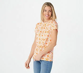 Isaac Mizrahi Live! Tie-Dye Printed T-Shirt, Size X-Small, Orange
