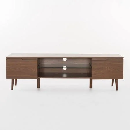Noble House Cresent Wood Mid Century Modern TV Entertainment Stand, Walnut
