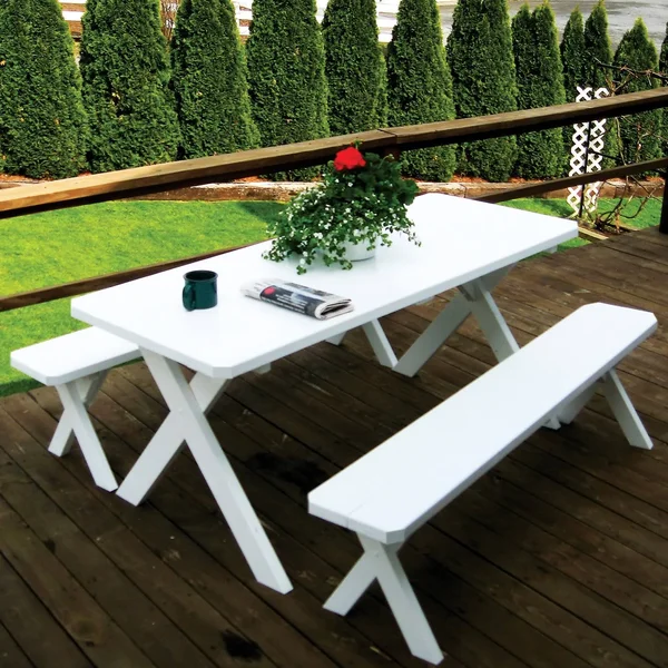 A & L Furniture Yellow Pine Cross Legged Picnic Table with 2 Benches