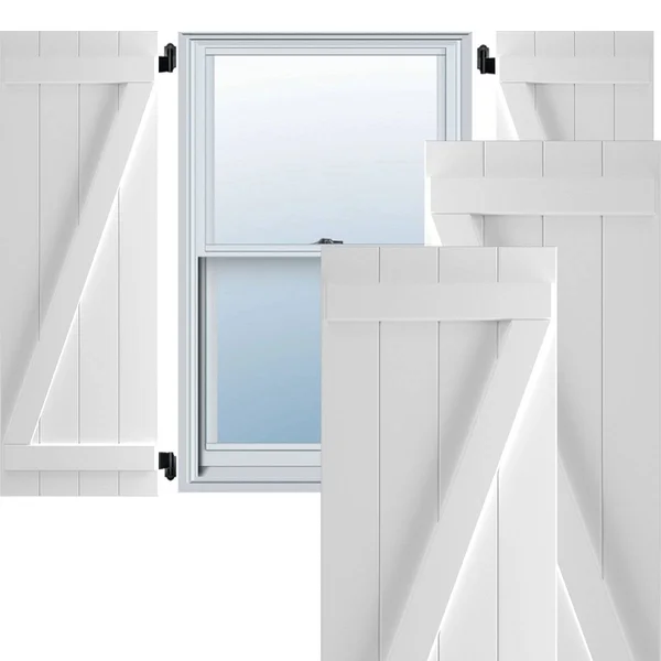 Ekena Millwork 21-1/2x22 x 38x22 True Fit PVC Four Board Joined Board and Batten Shutters w/Z-Bar, White (Per Pair)
