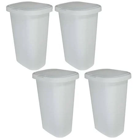 Rubbermaid 13 Gallon Rectangular Spring-Top Lid Wastebasket Trash Can (4 Pack), White, 14.9 x 17.2 x 25.5 inches