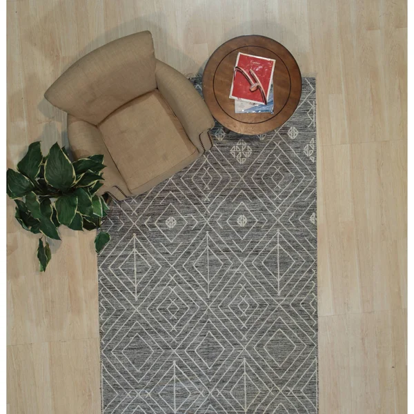 EORC REH43CH5X8 Handwoven Wool Punja Killim Rug, 5' x 8', Charcoal