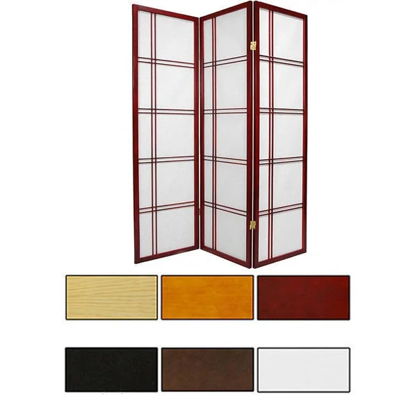 Oriental Furniture 5 ft. Tall Double Cross Shoji Screen - 4 Panel - Black