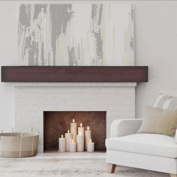 Ekena Millwork MANURS06X10X48ZY 6x22H x 10x22D x 48x22W Rough Sawn Faux Wood Fireplace Mantel - Premium Cherry