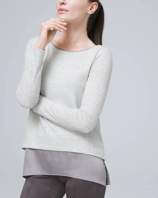 Women's Cozy Knit Hi-Low Top by White House Black Market - Heather Stone