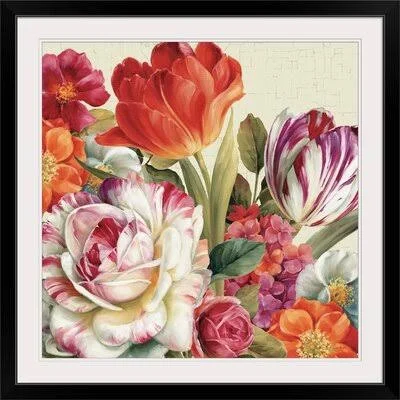 Cutter Garden View Tossed Florals& by Lisa Audit Painting Print Charlton Home Size: 28x22 H x 28x22 W x 1x22 D - Format: Black Fr