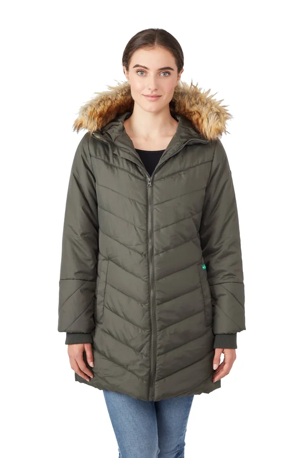 Women's Modern Eternity Faux Fur Trim Convertible Puffer 3-in-1 Maternity Jacket - Size Small - Green