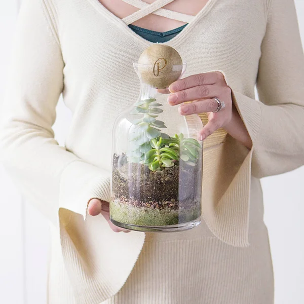Personalized Glass Terrarium with Wood Ball Personalized 56-Ounce Clear Glass Terrarium with Wood Ball