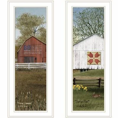 'Country Barns' by Billy Jacobs - 2 Piece Picture Frame Painting Print Set on Paper August Grove Format: White Framed