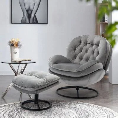 Accent Chair TV Chair Living Room Chair Beige Sofa with Ottoman Everly Quinn Fabric: Gray Velvet