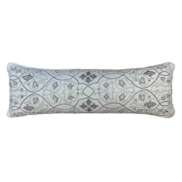 Mod lifestyles Glamor Oblong Beaded Throw Pillow in White/Silver