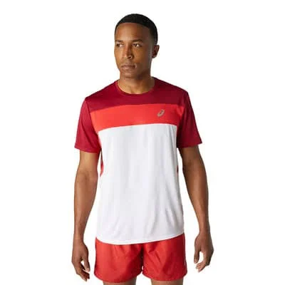 Asics Race Short-Sleeved T-Shirt White Maroon Coral - XL