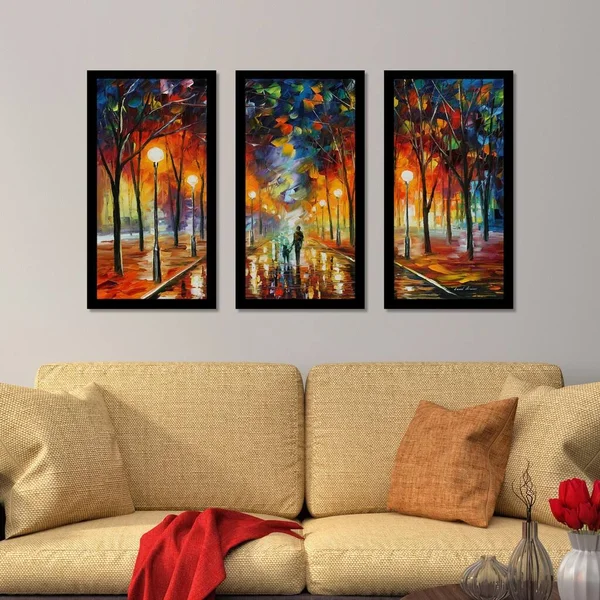 Friendship by Leonid Afremov 3 Piece Framed Painting Print Set Picture Perfect International Size: 25.5x22 H x 40.5x22 W x 1x22