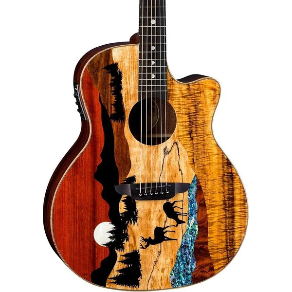 Luna Vista Deer Tropical Wood Acoustic-Electric Guitar with Case, Natural