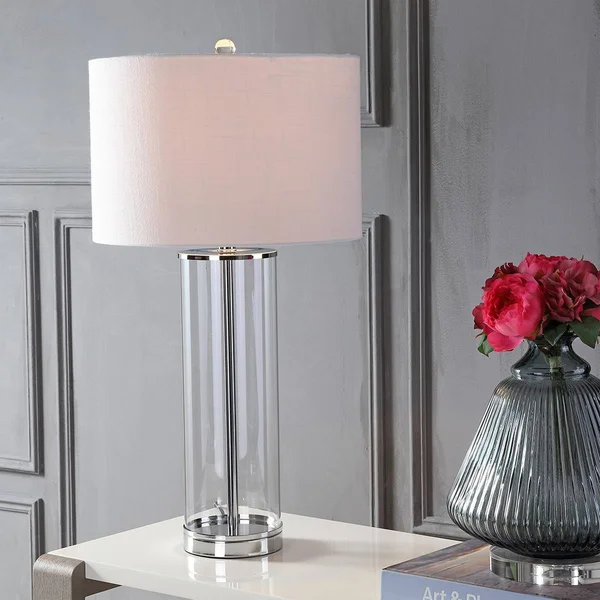 Jonathan Y Harper 29x22 Glass LED Table Lamp, Clear/Chrome