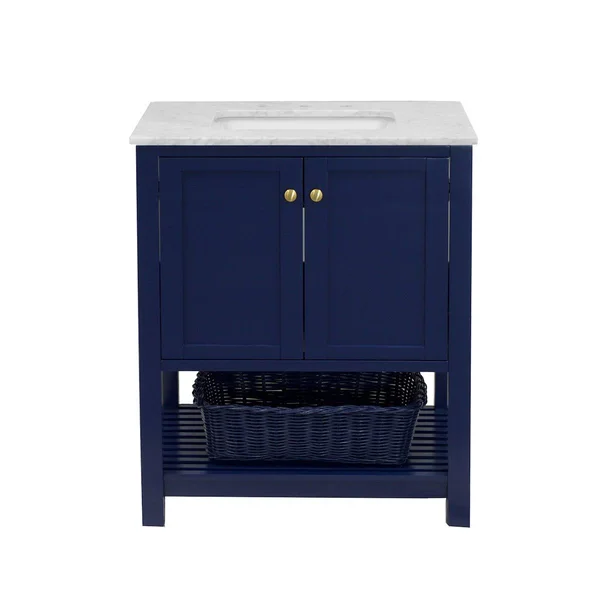 Lakeshore 30x22 Bathroom Vanity Cabinet with Carrara Stone Top in White