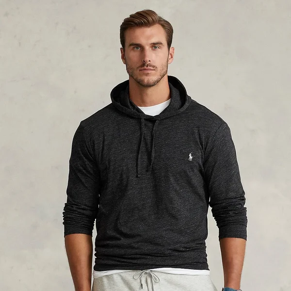 Ralph Lauren Men's Jersey Hooded T-Shirt - Size L Tall in Black Marl Heather/C9590