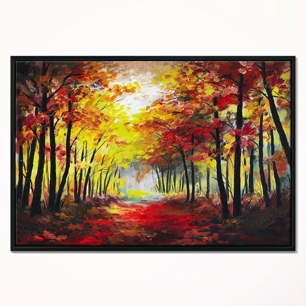 Designart ' Walk Through Autumn Forest ' Landscape Art Print Framed Canvas, Size: 42 inch x 32 inch