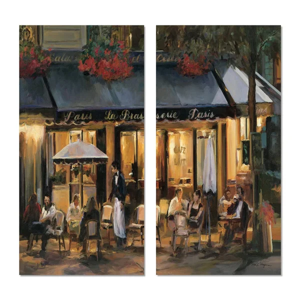 Designart &La Brasserie of Champs-蒷ys閑s Paris& French Country Canvas Wall Art Print 2 Piece Set - 12x22 W x 20x22 H x 1x22 D x