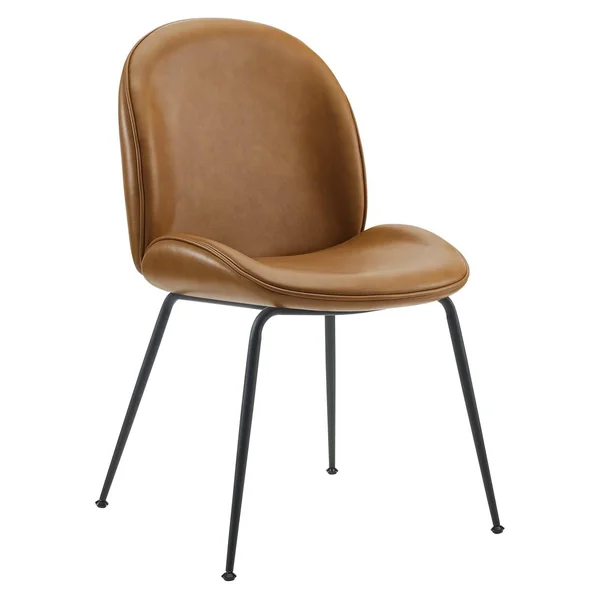 Modway Scoop Black Powder Coated Steel Leg Vegan Leather Dining Chairs - Set of 2 - Tan