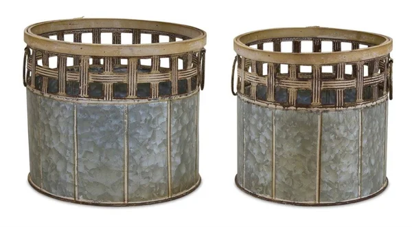 Planter (Set of 2) 8.75x22D x 8.5x22H - 10x22D x 8.5x22H Iron/Bamboo 82188DS