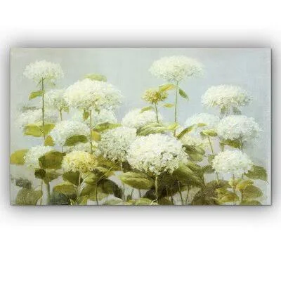 Wexford Home &White Hydrangea Garden& by Danhui Nai Graphic Art on Wrapped Canvas - Size: 18 inch H x 27 inch W x 1.5 inch D, Sil