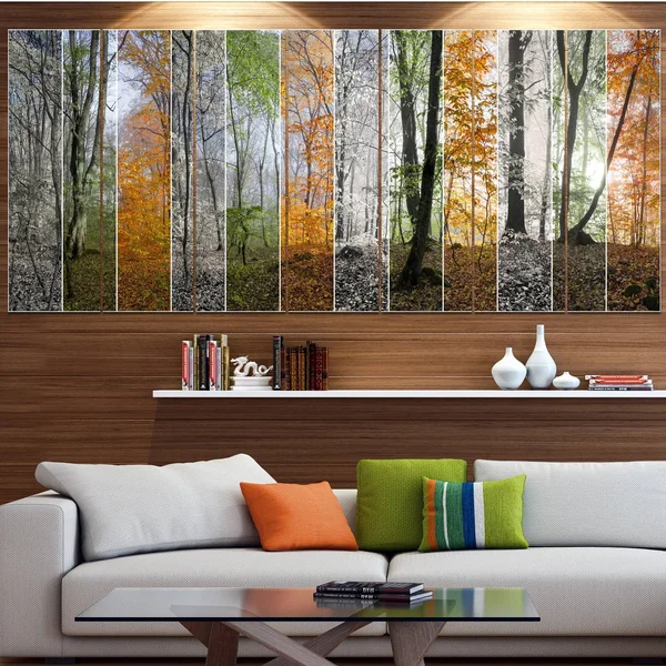 Design Art &Wood Panorama Changing Seasons& 6 Piece Photographic Print Set on Canvas, Orange