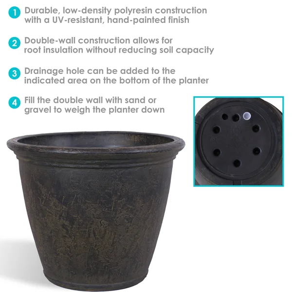 Sunnydaze Anjelica Outdoor Flower Pot Planter - Sable Finish - 24-Inch - 4-Pack