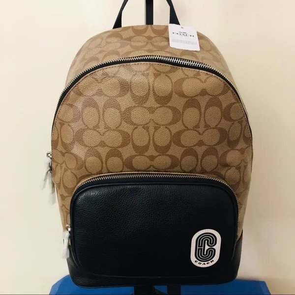 Coach Bags, Coach Court Backpack in Signature Canvas, Color: Black/Brown, Size: Large, Greciafashion&s Closet