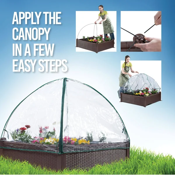 Ogrow 39x22 Square Wicker Raised Garden Bed with Premium Canopy Cover