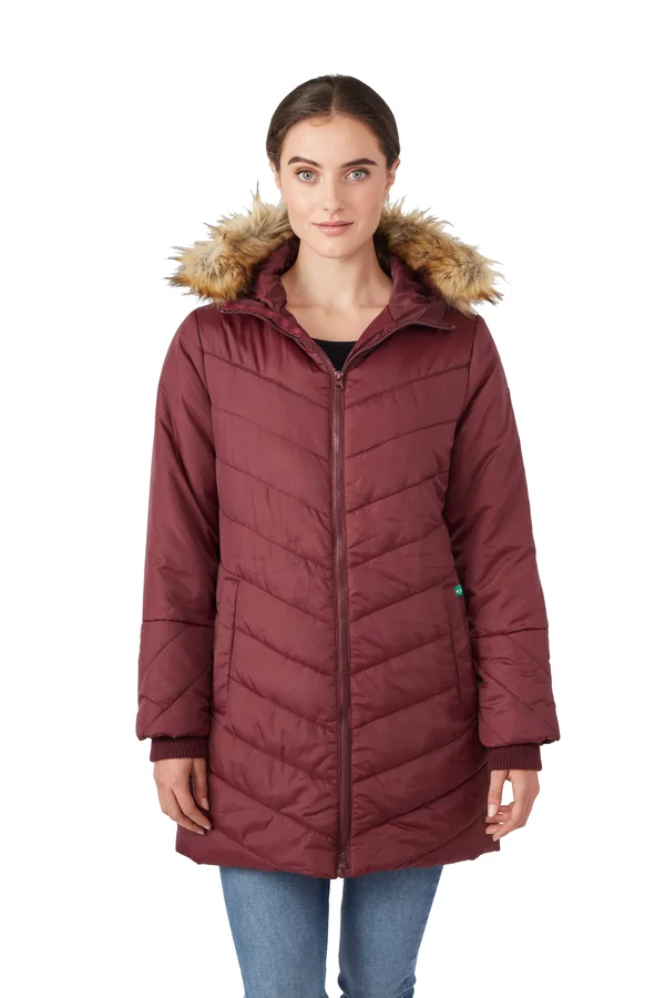 Women's Modern Eternity Faux Fur Trim Convertible Puffer 3-in-1 Maternity Jacket - Size Small - Green