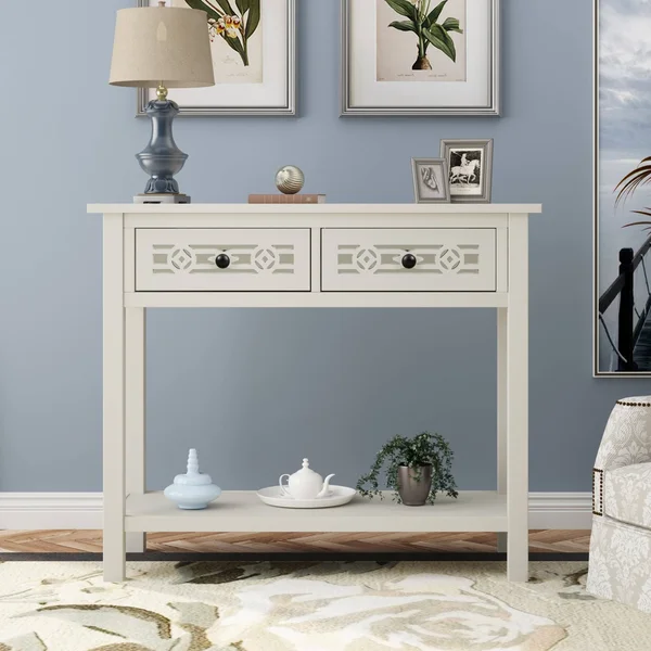 Classic Console Table with Hollow-out Decoration - Ivory