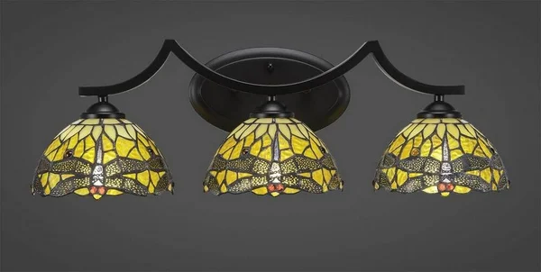 Toltec Lighting-553-MB-9465-Zilo - Three Light Bath Bar Matte Black Finish with Amber Dragonfly Tiffany Glass