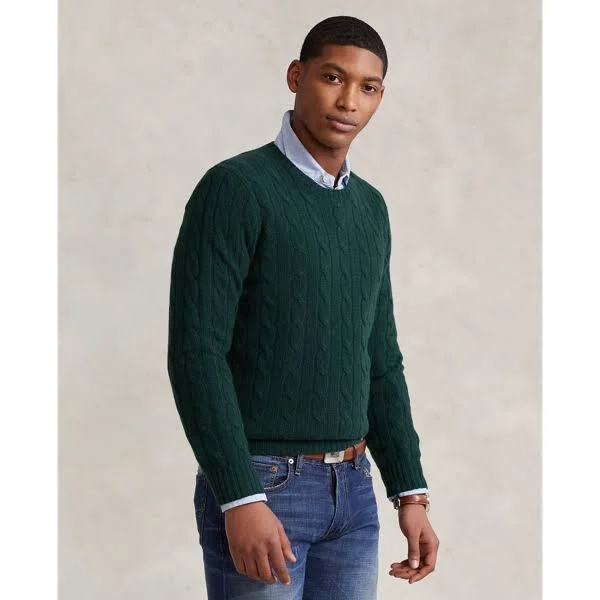 Ralph Lauren Men's Cable-Knit Cashmere Sweater - Size M in Hunt Club Green