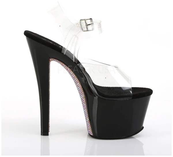 Pleaser Sky-308crs - 7x22 Heel, 2 3/4x22 - Clear/Black/Champagne 6
