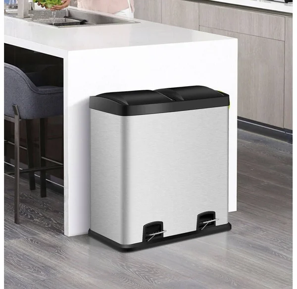 Stainless Steel 16 Gallon Dual Step Trash Can