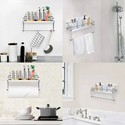 Paper Towel Holder Shelf - Wall Mounted Paper Towel Roll Rack Basket for Kitchen, Shower Bathroom & Balcony, Rustproof, No Drilli