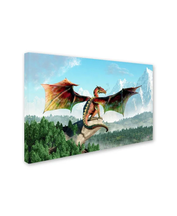 Trademark Fine Art &Perched Dragon& Graphic Art Print on Wrapped Canvas - Size: 22x22 H x 32x22 W
