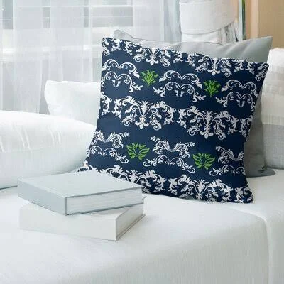 Seattle Football Baroque Square Pillow Cover East Urban Home Color: Dark Navy/White/Green, Size: 26x22 x 26