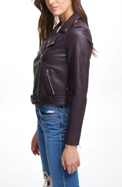 Levi&s Women's Faux-Leather Moto Jacket - Eggplant