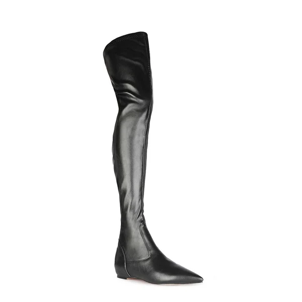 Black Stretch Comfortable Flat Elastic Thigh High Boots Size 6