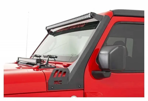 Rough Country Jeep 50-Inch Straight LED Light Bar Upper Windshield Kit w/ Dual-Row Black Series LED (2020 Gladiator JT, 18-20 Wr